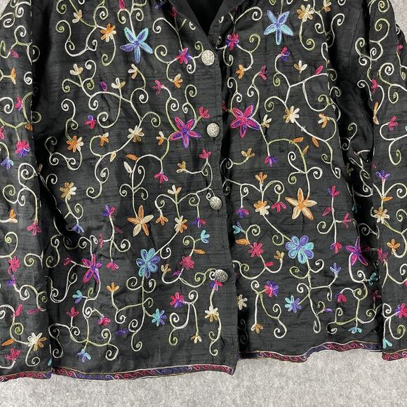 Don't Mess With Texas Embroidered Silk Jacket Womens XL Floral Western Artsy - Picture 3 of 16